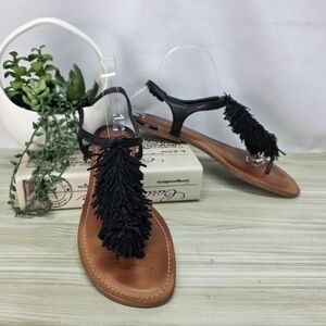 Gianni Bini Black Strap Sandals with Pom Pom Accents Size 9